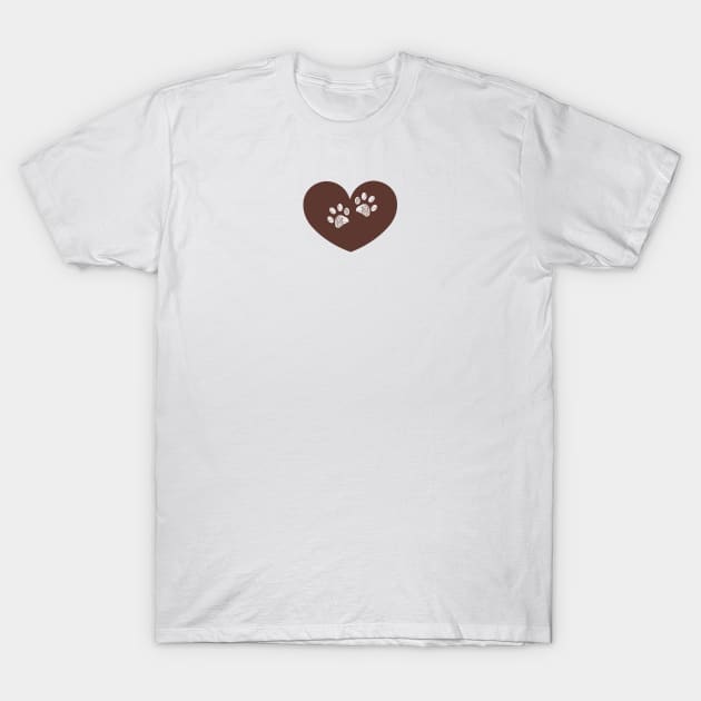 brown heart doodle paw prints symbol T-Shirt by GULSENGUNEL